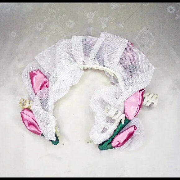 VTG 40s Floral Headbands Rosebud Headpieces Retro Bridesmaid 1940s Lot of 2 - Picture 7 of 14